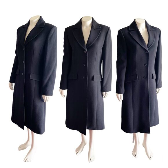 J.crew Lady Day Long Pea Coat Italian Wool Black Fitted Tailored 6 Tall - Picture 2 of 12